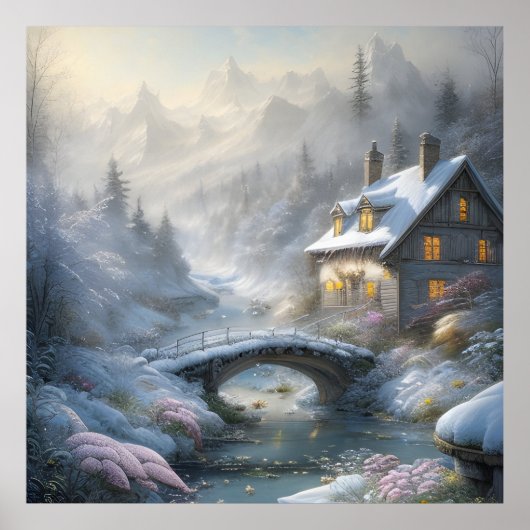 Prachtig modern sneeuw winter landschap poster (Voorkant)