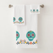 Prachtig Modern snoepjes schedel Blauw Roze Wit Bad Handdoek (Insitu)