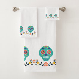 Prachtig Modern snoepjes schedel Blauw Roze Wit Bad Handdoek