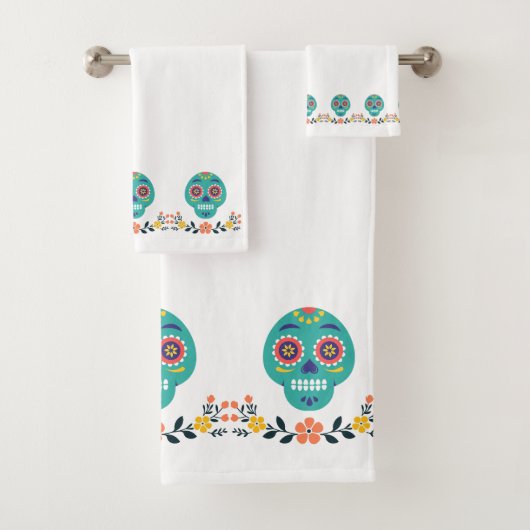 Prachtig Modern snoepjes schedel Blauw Roze Wit Bad Handdoek (Insitu)