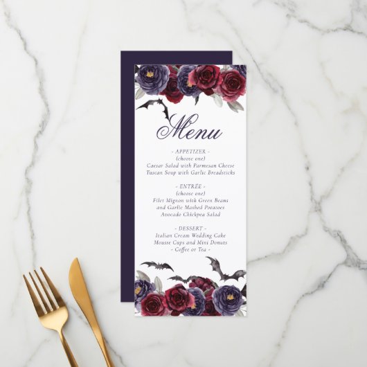 Prachtig mooi | Donkere gotische Rozen met vleermu Menu (Voorkant / Achterkant in situ)