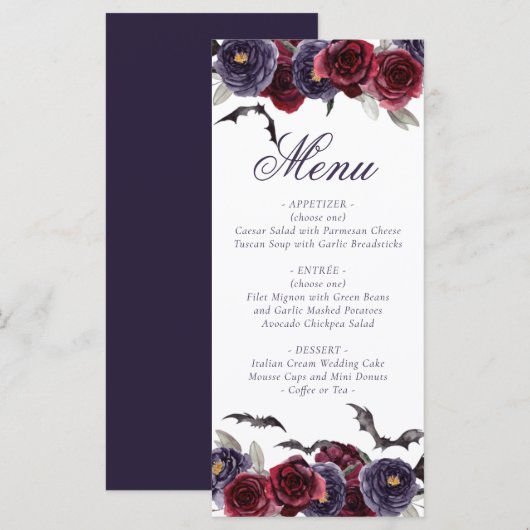 Prachtig mooi | Donkere gotische Rozen met vleermu Menu (Voorkant / Achterkant)