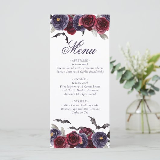 Prachtig mooi | Donkere gotische Rozen met vleermu Menu (Staand voorkant)