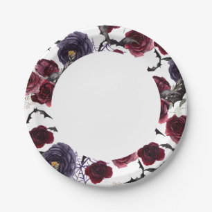 Prachtig mooi   Donkere gotische Rozen met vleermu Papieren Bordje