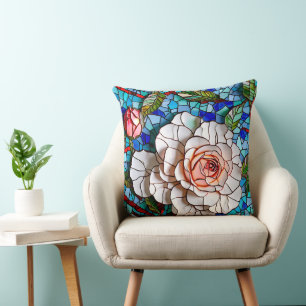 Prachtig mozaïek bloemen patroon kussen