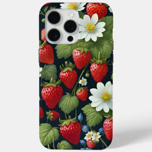 Prachtig natuurlijk aardbei- en bloemmotief. iPhone 15 pro max hoesje
