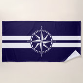 Prachtig Nautical Compass Blue Nautical Thema Strandlaken (Voorkant)