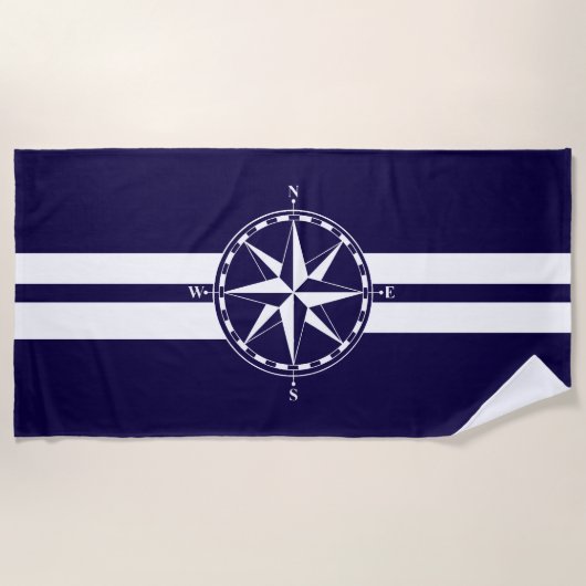 Prachtig Nautical Compass Blue Nautical Thema Strandlaken (Voorkant)