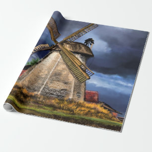 Prachtig Nederlands windmolenlandschap - Tekening Cadeaupapier