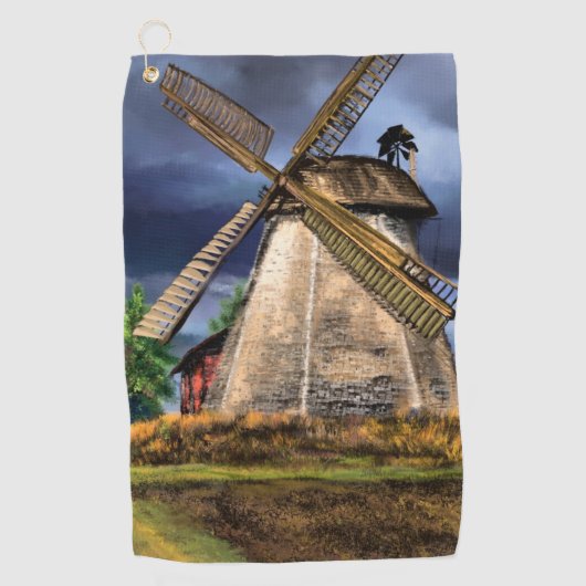 Prachtig Nederlands windmolenlandschap - Tekening Golfhanddoek (Voorkant)