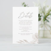Prachtig neutraal bloemig bruiloft gastdetail informatiekaartje (Staand voorkant)