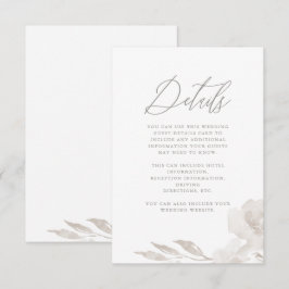 Prachtig neutraal bloemig bruiloft gastdetail informatiekaartje