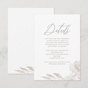 Prachtig neutraal bloemig bruiloft gastdetail informatiekaartje