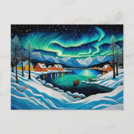 Prachtig Noorderlicht boven Winterfjord Feestdagenkaart
