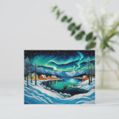 Prachtig Noorderlicht boven Winterfjord Feestdagenkaart (Staand voorkant)
