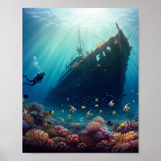 Prachtig oceaanrif en scheepswrak poster (Voorkant)