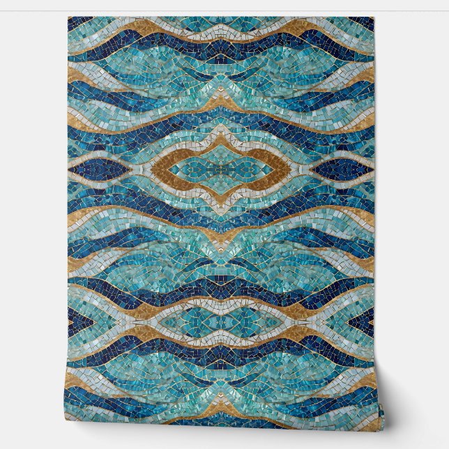 Prachtig Ocean Blue Gold Modern Collectie Behang (Afrollen)