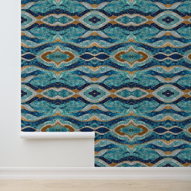 Prachtig Ocean Blue Gold Modern Collectie Behang (Applicatie)