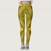 Prachtig Olive Green Swirl patroon Leggings (Voorkant)