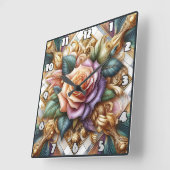 Prachtig ontworpen Rozen in ingewikkelde kunst Vierkante Klok (Hoek)