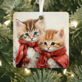 Prachtig Oranje Kattenkoppel Kerstmis Metalen Ornament