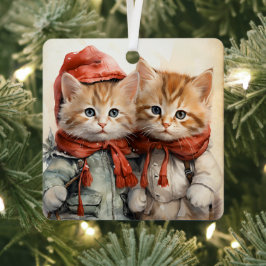 Prachtig Oranje Kittens Koppel Kerstmis Metalen Ornament
