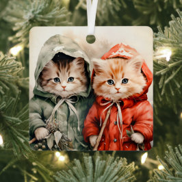 Prachtig Oranje Kittens Koppel Kerstmis Metalen Ornament