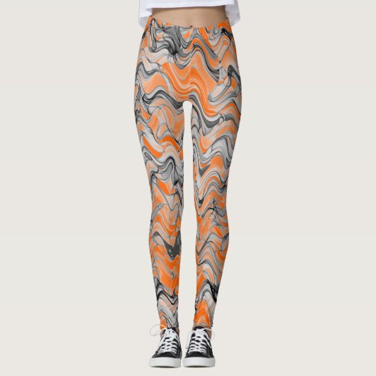 Prachtig, Oranje, met krullende buis Leggings (Voorkant)