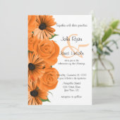 Prachtig Oranje Roos en Daisy Wedding Kaart (Staand voorkant)