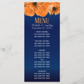 Prachtig Oranje Roos en marineblauw huwelijk Menu (Voorkant)