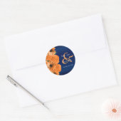 Prachtig Oranje Roos en marineblauw huwelijk Ronde Sticker (Envelop)