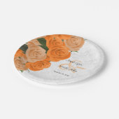 Prachtig Oranje Roos en White Damask Wedding Papieren Bordje (Gekanteld)