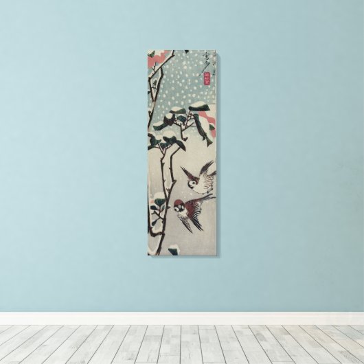 Prachtig oud Japans schilderij van vogels & sneeuw Canvas Afdruk (Insitu (Houten vloer))
