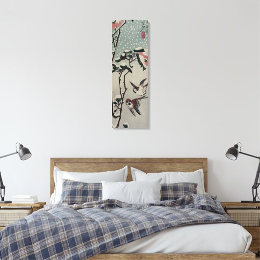 Prachtig oud Japans schilderij van vogels & sneeuw Canvas Afdruk (Insitu (Slaapkamer))