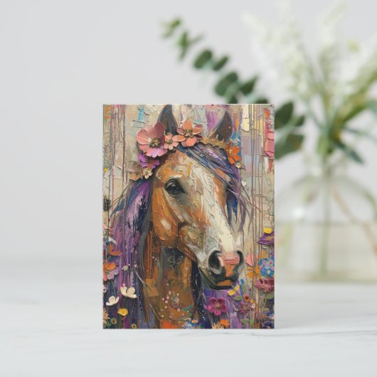 Prachtig paard met bloemen briefkaart (Staand voorkant)