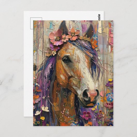 Prachtig paard met bloemen briefkaart (Voorkant / Achterkant)