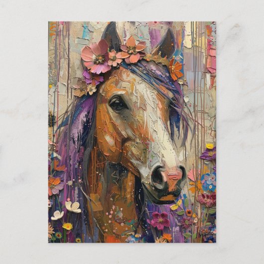 Prachtig paard met bloemen briefkaart (Voorkant)