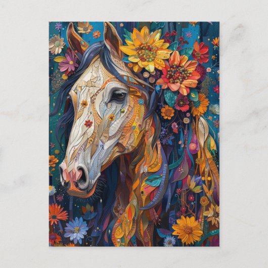 Prachtig paard met kleurrijke bloemen briefkaart (Voorkant)