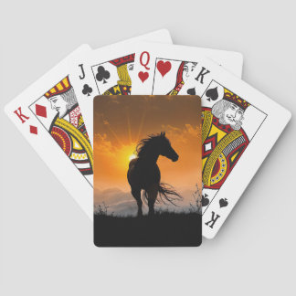 Prachtig Paard Stromende Manen en Staart Zonsonder Pokerkaarten