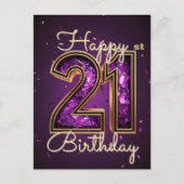 Prachtig paars en goud 21e verjaardag briefkaart (Voorkant)