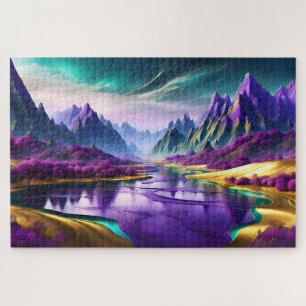Prachtig paars en goud landschap legpuzzel