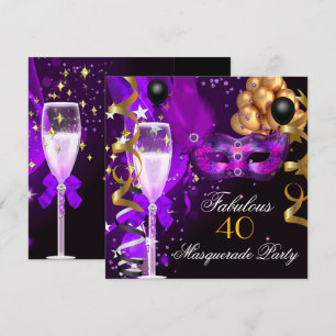 Prachtig Paars Goud Zwart Maskerade Feest Kaart