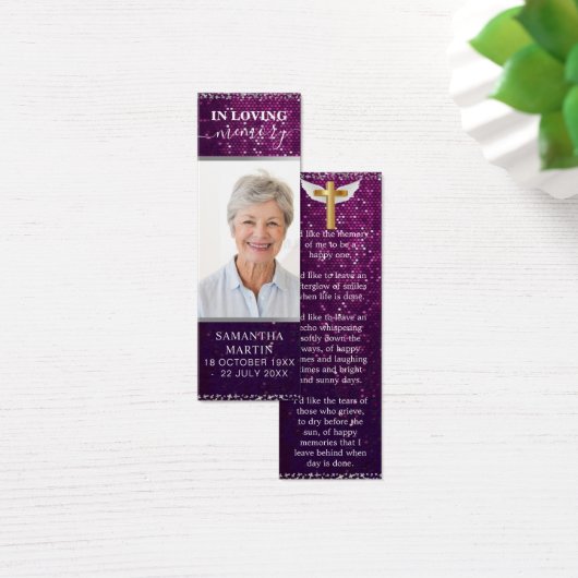 Prachtig Paars Sparkly Memorial Funeral Bladwijzer Mini Visitekaartjes (Bureau)