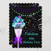 Prachtig Paars Turquoise Verjaardagsfeestje met Ch Kaart (Voorkant / Achterkant)