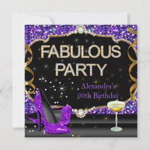 Prachtig paars zwart glitter verjaardagsfeest kaart