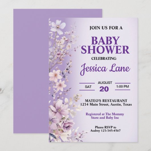 Prachtig paarse bloemen Baby shower Kaart (Voorkant / Achterkant)