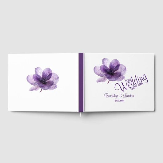 Prachtig Paarse Bloemen bruiloft gastenboek (Volledig)