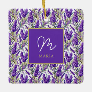 Prachtig Paarse lavendelpatroon Monogramed Keramisch Ornament