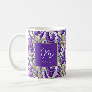 Prachtig Paarse lavendelpatroon Monogramed Koffiemok