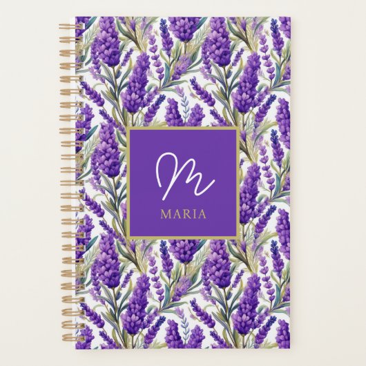 Prachtig Paarse lavendelpatroon Monogramed Planner (Voorkant)